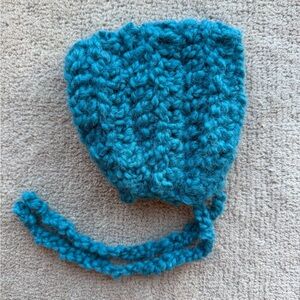 Hand-Knit Blue Baby Bonnet